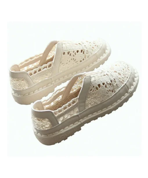 Cotton Fabric Sandals Comfortable Splicing Beige Hollow Out - Image 2