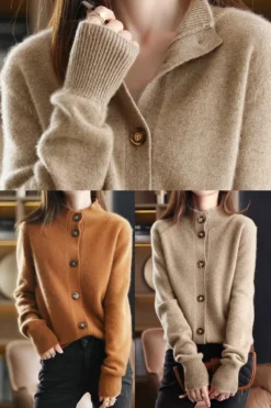 Handmade stand collar wool cardigan