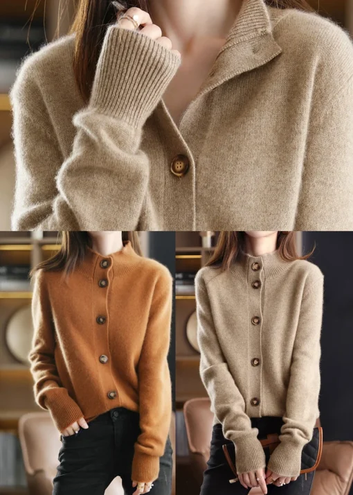 Handmade stand collar wool cardigan