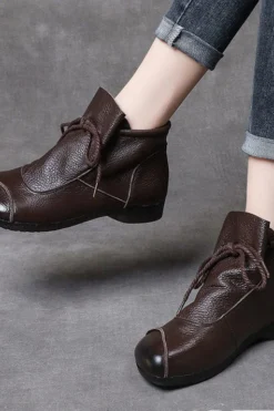 Simple cowhide genuine stitching ankle boots