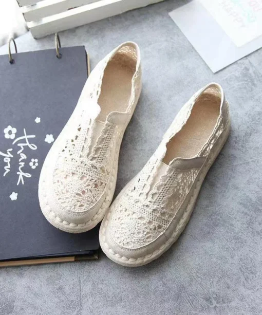 Cotton Fabric Sandals Comfortable Splicing Beige Hollow Out - Image 3