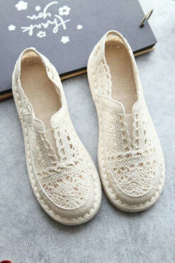 Cotton Fabric Sandals Comfortable Splicing Beige Hollow Out