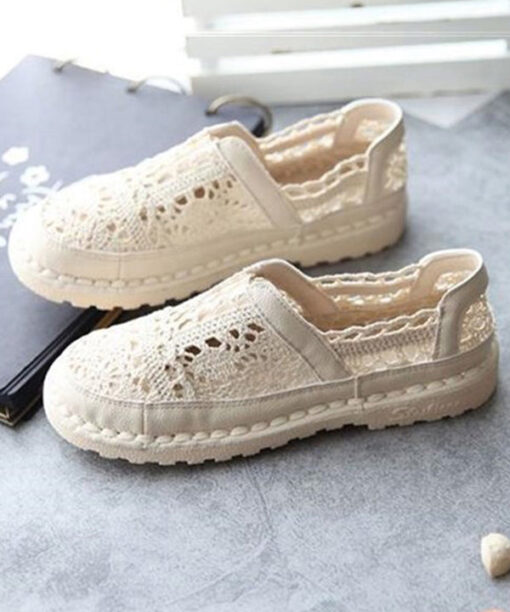 Cotton Fabric Sandals Comfortable Splicing Beige Hollow Out - Image 4