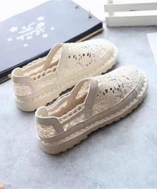 Cotton Fabric Sandals Comfortable Splicing Beige Hollow Out - Image 6