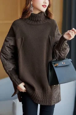 Turtleneck Panelled Loose Knit Sweater