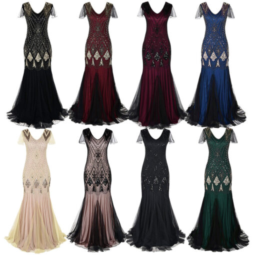 Sequin dress retro dress plus size banquet party dress dress